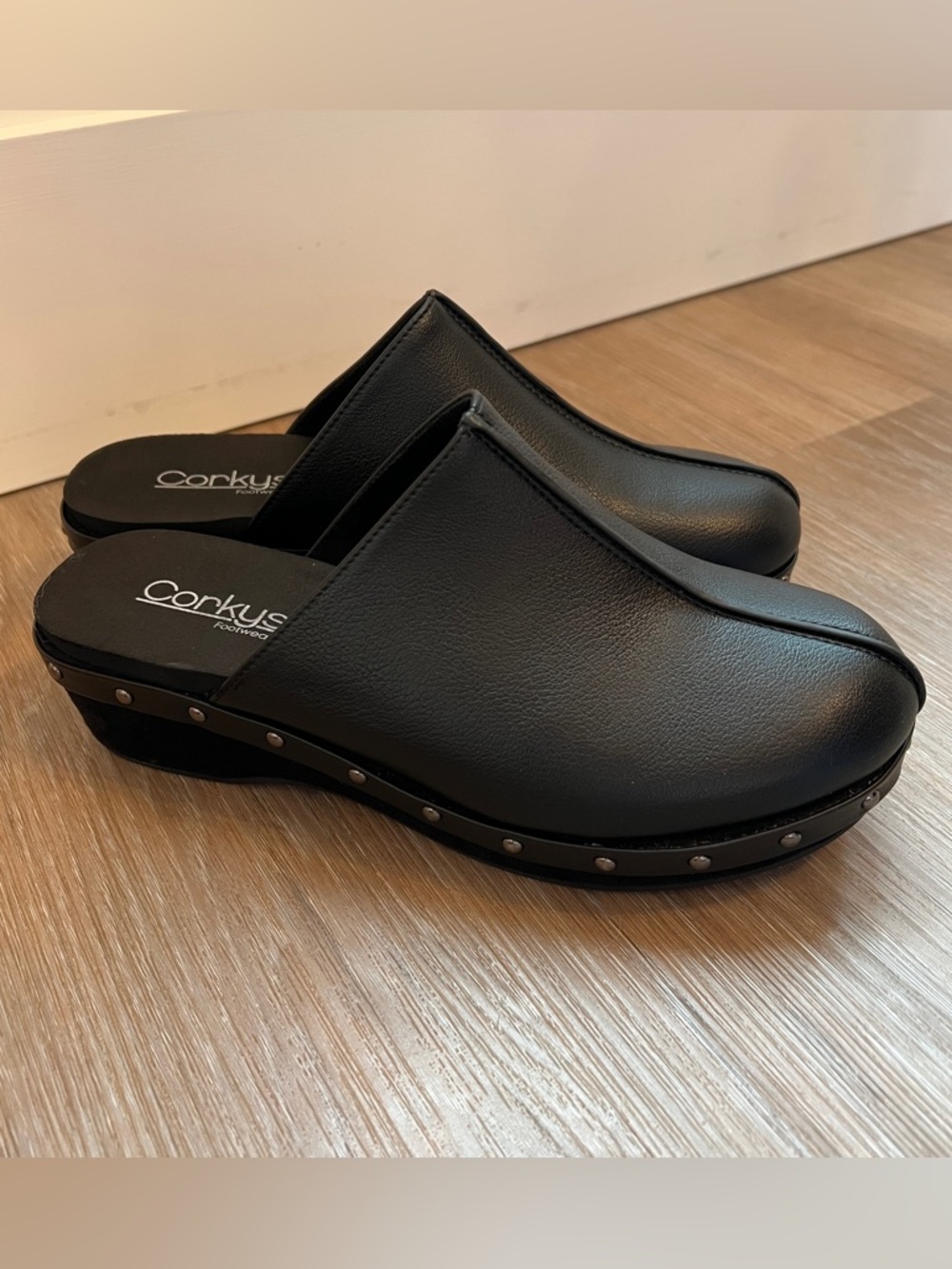 Corkys Black Platform Clogs Size 8 Slip On Studded Comfort Shoes